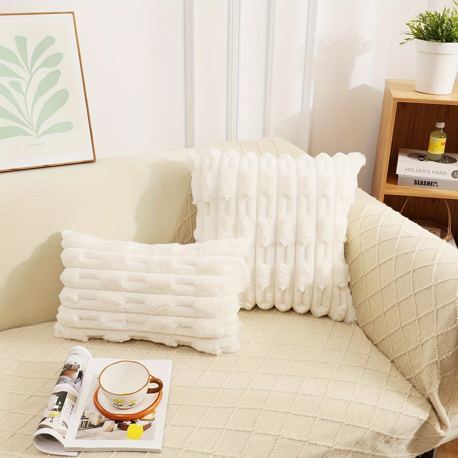 White Plush Cotton Velvet Pillowcase for Bedroom Sofa Decor