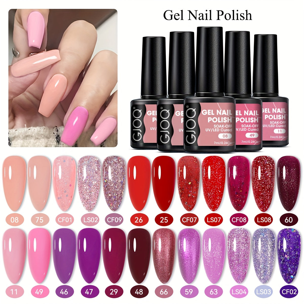 Gel Nail Polish Pink Purple Glitter Soak Off LED Manicure All Seasons