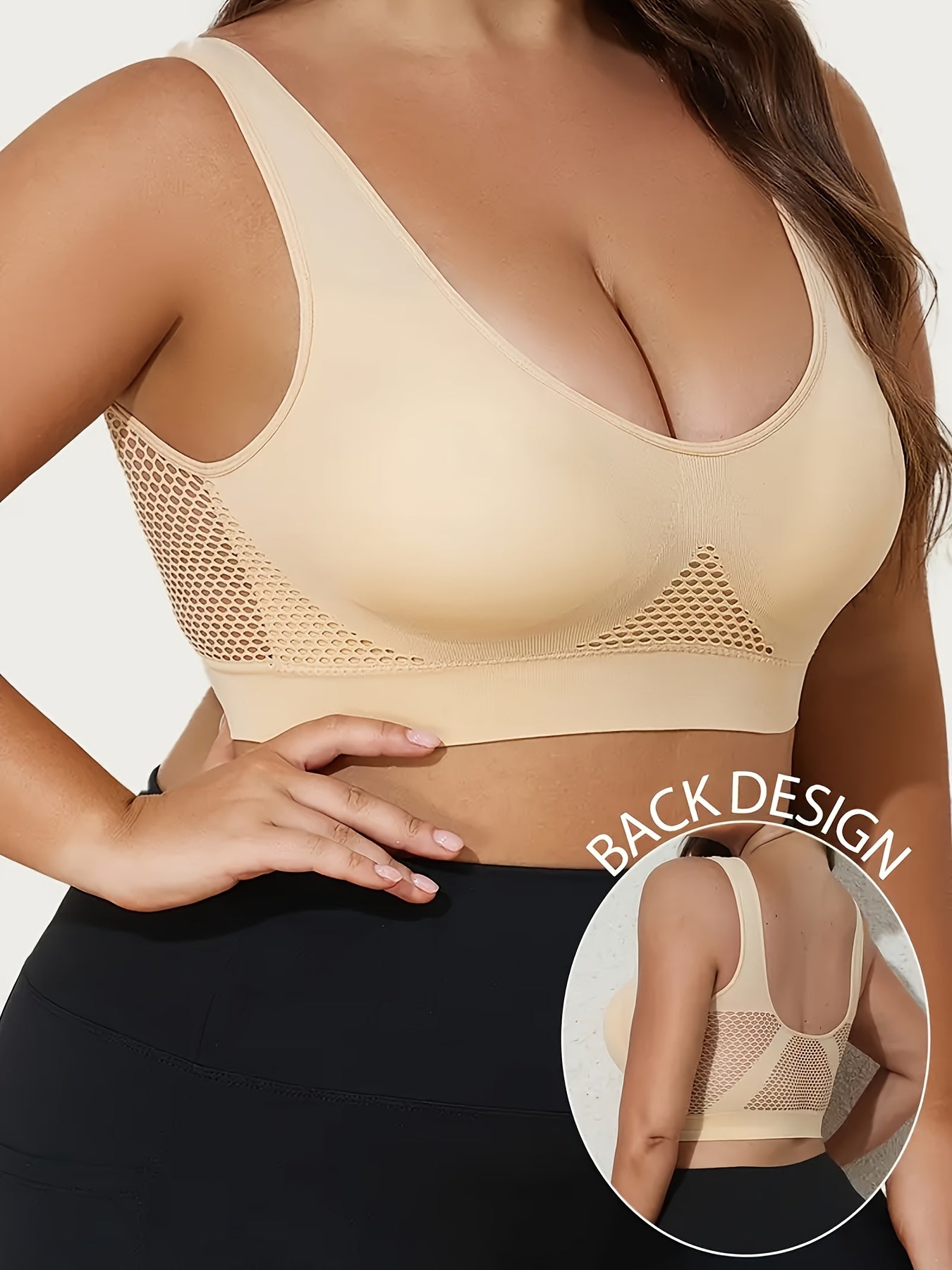 Plus Size Sports Bras Wire-Free Breathable Mesh Padded Yoga Running