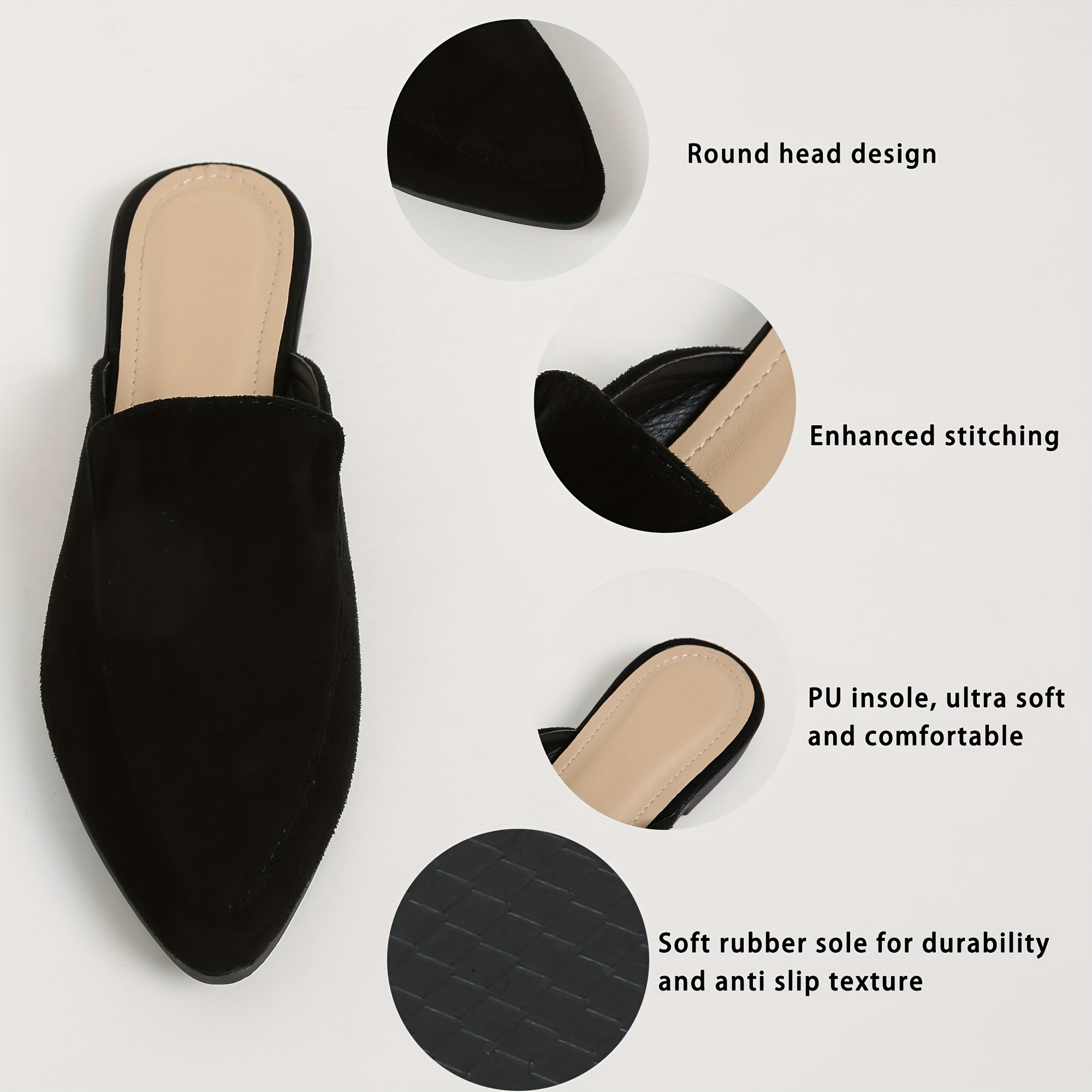 Women's Black Pointed Toe Flat Mules Shoes