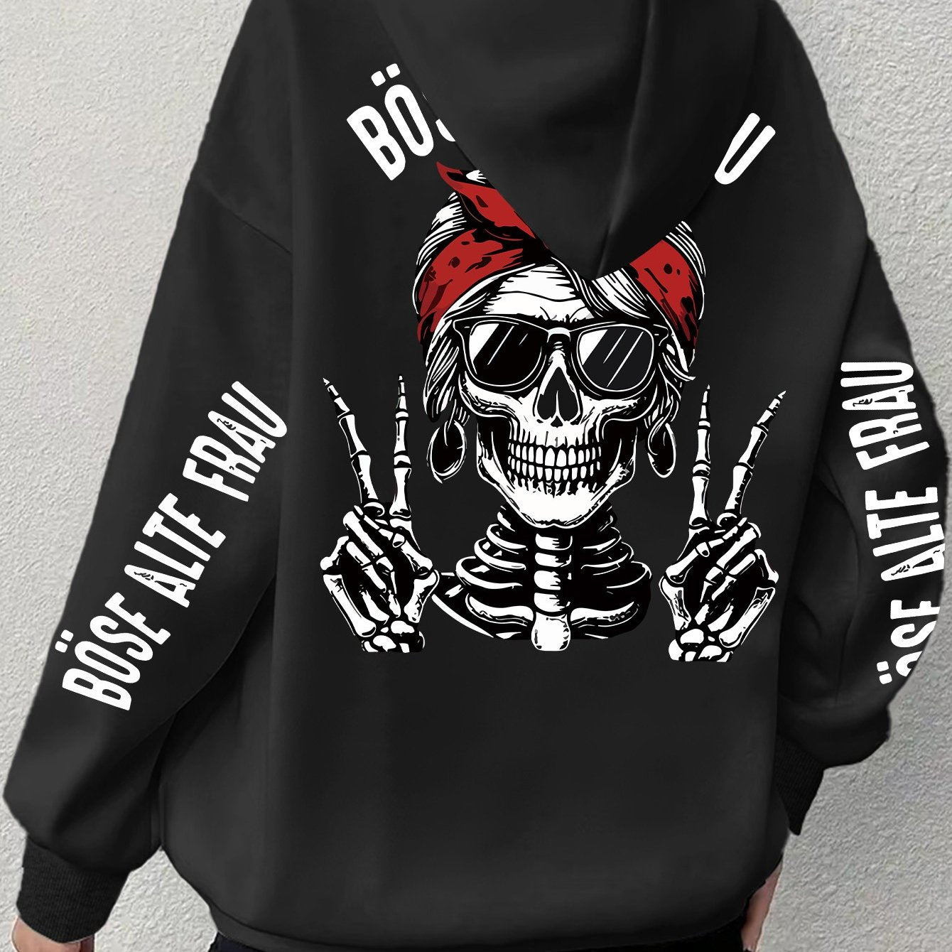 Plus Size Women's Skull Graphic Hoodie Black Pirate Style Long Sleeve Pullover