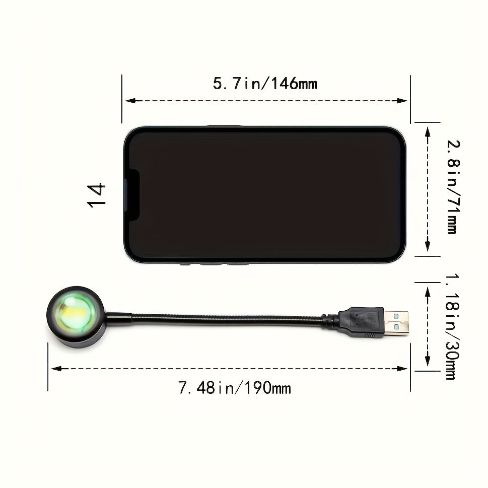 360° Rotating Sunset Projection LED Night Light USB Powered Orange Acrylic Shade Home Decor Bedroom Ambiance