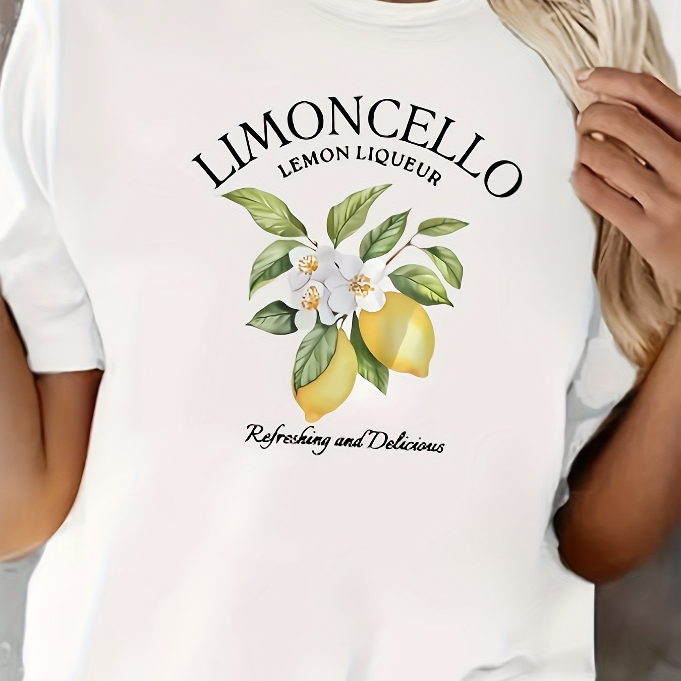 Plus Size Women's White T-Shirt with Lemon Floral Print Casual Summer Top
