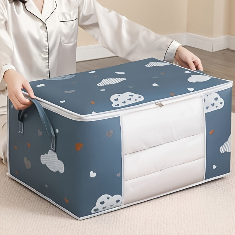 Gran caja de almacenamiento plegable con asas, ventana transparente impermeable para organizar ropa de cama y ropa