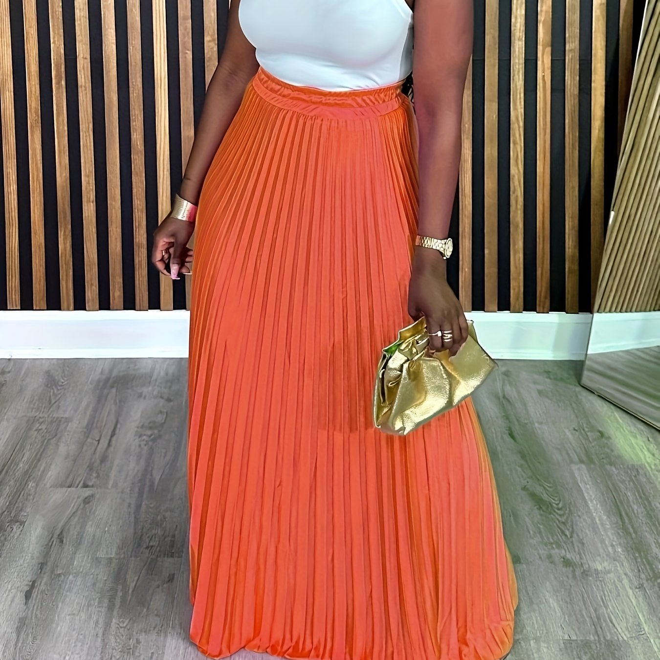 Plus Size Pleated Skirt Elastic Waist Long Skirt For Spring Summer
