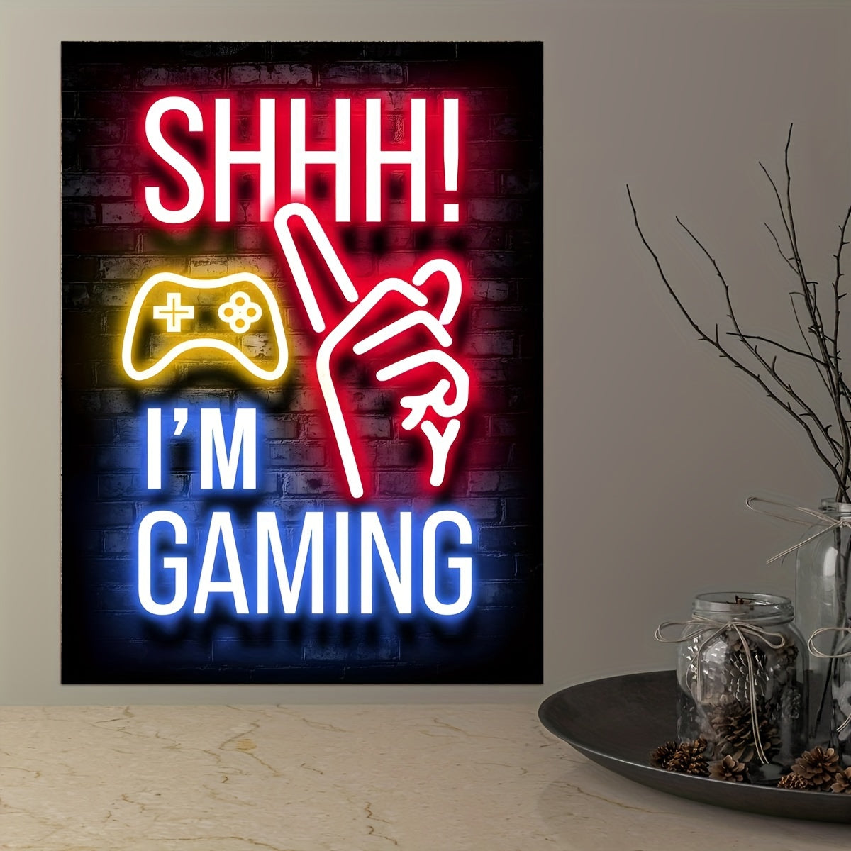 Neon Effect Canvas Wall Art Poster I Am Gaming Letter Print Bedroom Living Room Decor