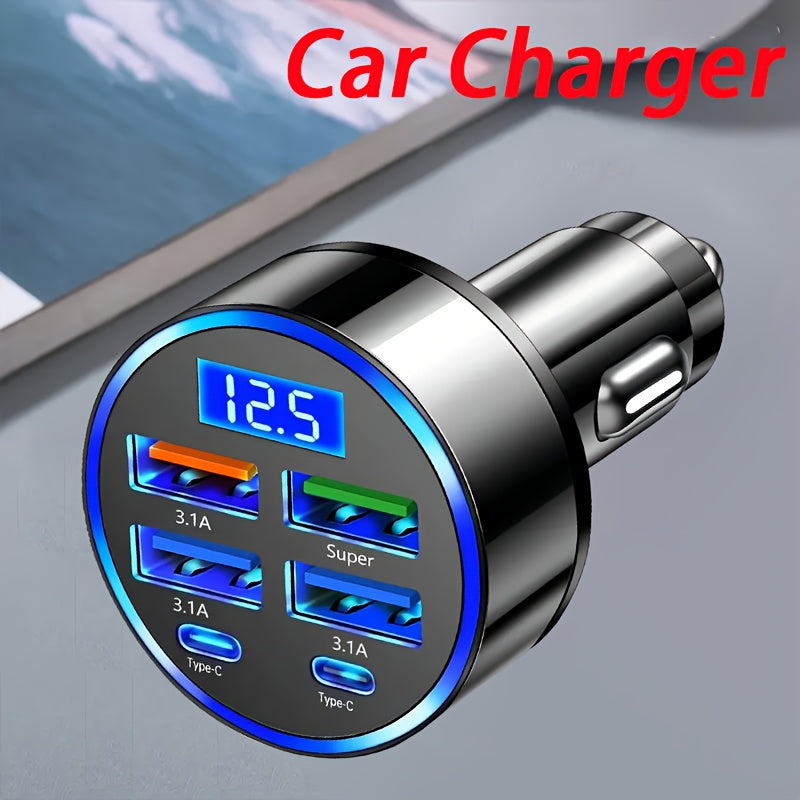 Universal 6-in-1 Avtomobil telefon zaryadkasi LED displey va tez zaryadlash bilan