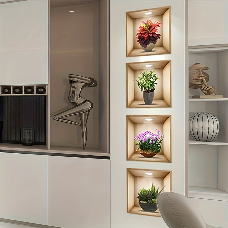 Green Plant 3D Wall Stickers for Home Decor Self-Adhesive Removable Set of 4