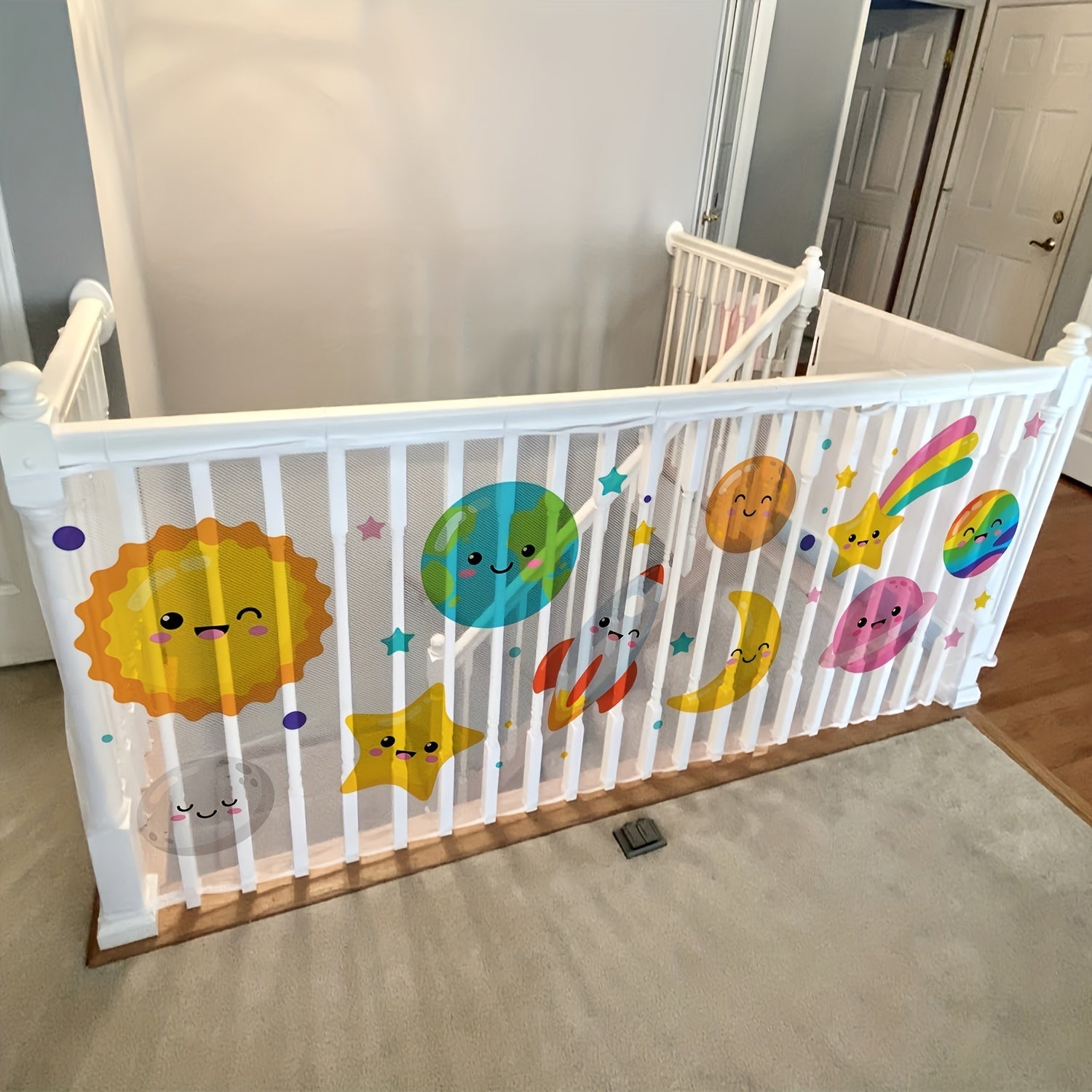 Goldcolin Bolalar Xavfsizlik Tarmog'i To'plami - Yulduz va Oy Dizayni bilan Zina va Balkon Himoyasi, Nontoksik Polyester Toladan Yasalgan