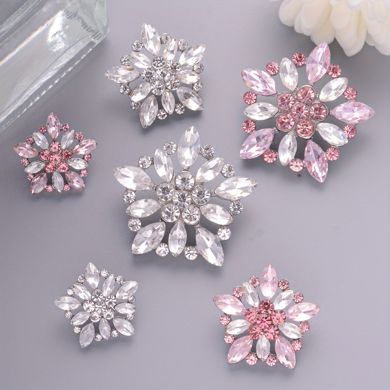 Crystal-Encrusted Metal Buttons Set of 3 or 5 for Clothing, Crafts, Gift Wrapping