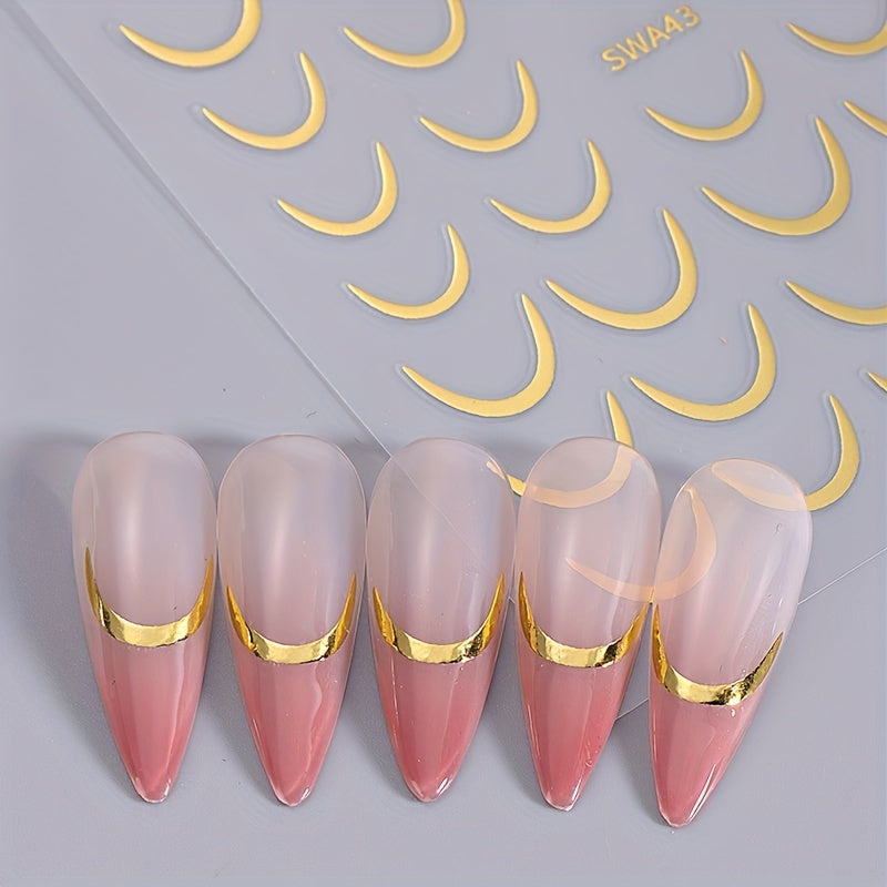 Pegatinas para uñas de mujer 3D luna creciente franjas francesas brillo plástico