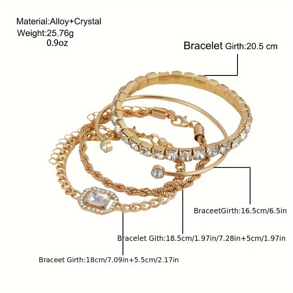 Women's Punk Style Twist Chain Rhinestone Bracelet Set with Vintage Design