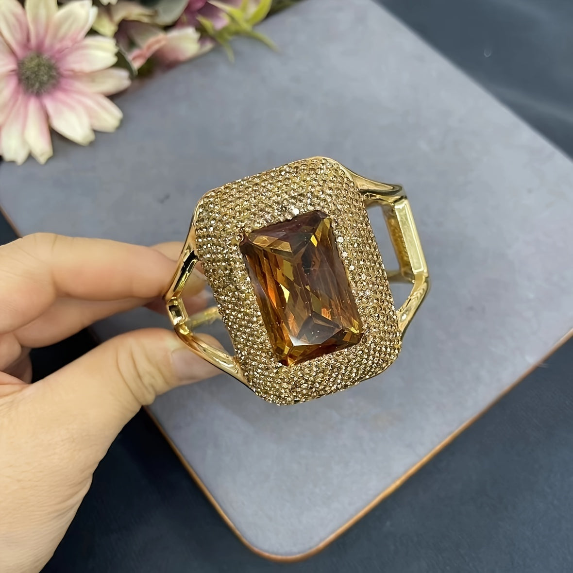 Copper Boho Chic Cuff Bracelet Natural Stone Adjustable Open Design for Women