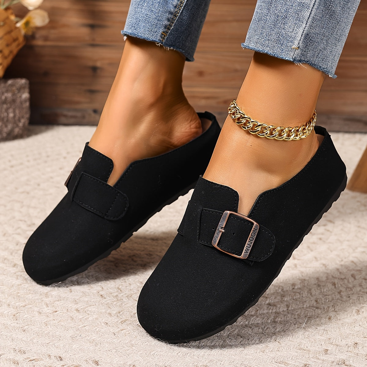 Women's Leather Mule Shoes Thick-Soled Slip-Ons for All Seasons