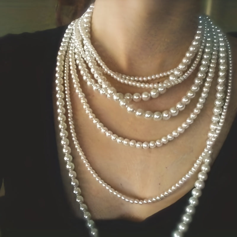 Ayollar uchun zamonaviy qo'l mehnati bilan tayyorlangan ko'p qatlamli soxta marvarid bilaguzuk to'plami - Kumush qoplamali, har qanday tadbir uchun ajoyib - Eng yaxshi do'stlar yoki Onalar kuni uchun mukammal sovg'a