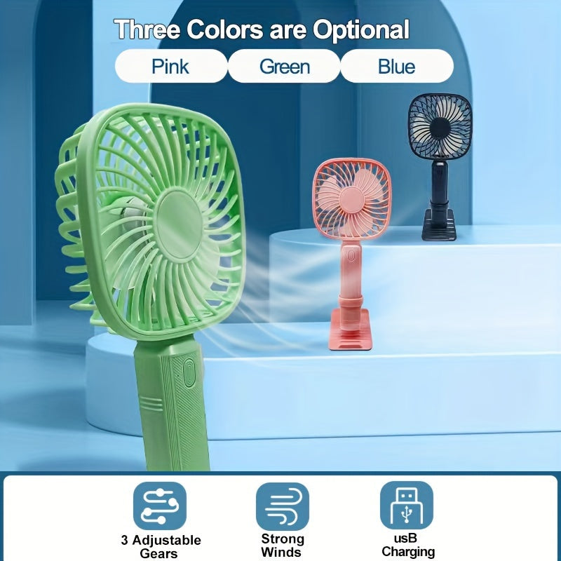 USB bilan qayta zaryadlanadigan qoʻl minifanasi, 3 tezlik bilan, portativ, bardoshli plastmassa