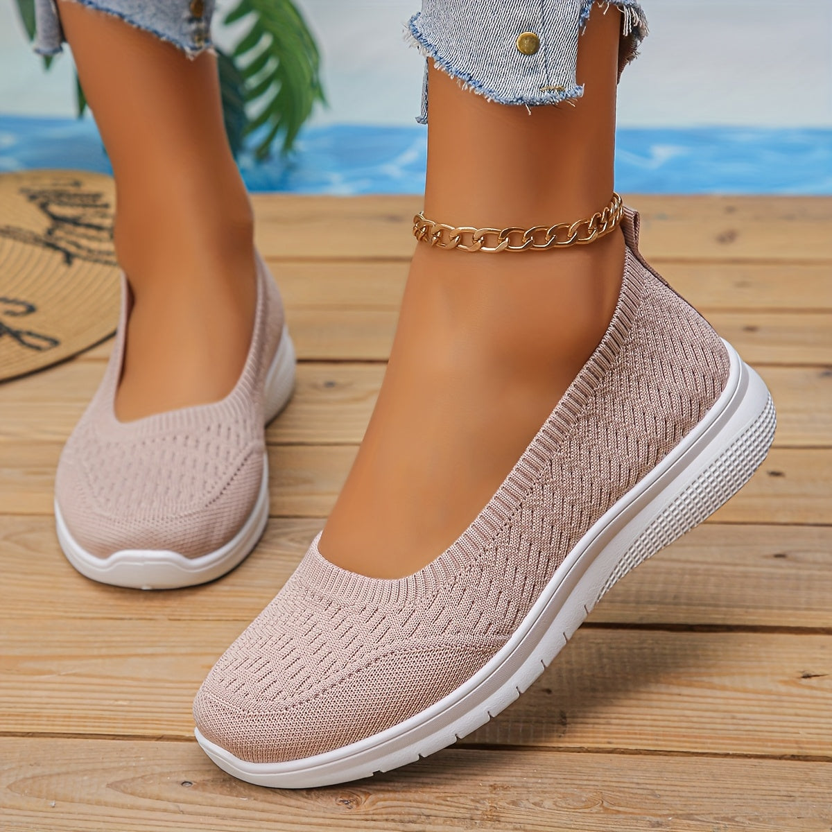 Women’s Slip-On Sock Sneakers Light Blue Casual Athletic Shoes