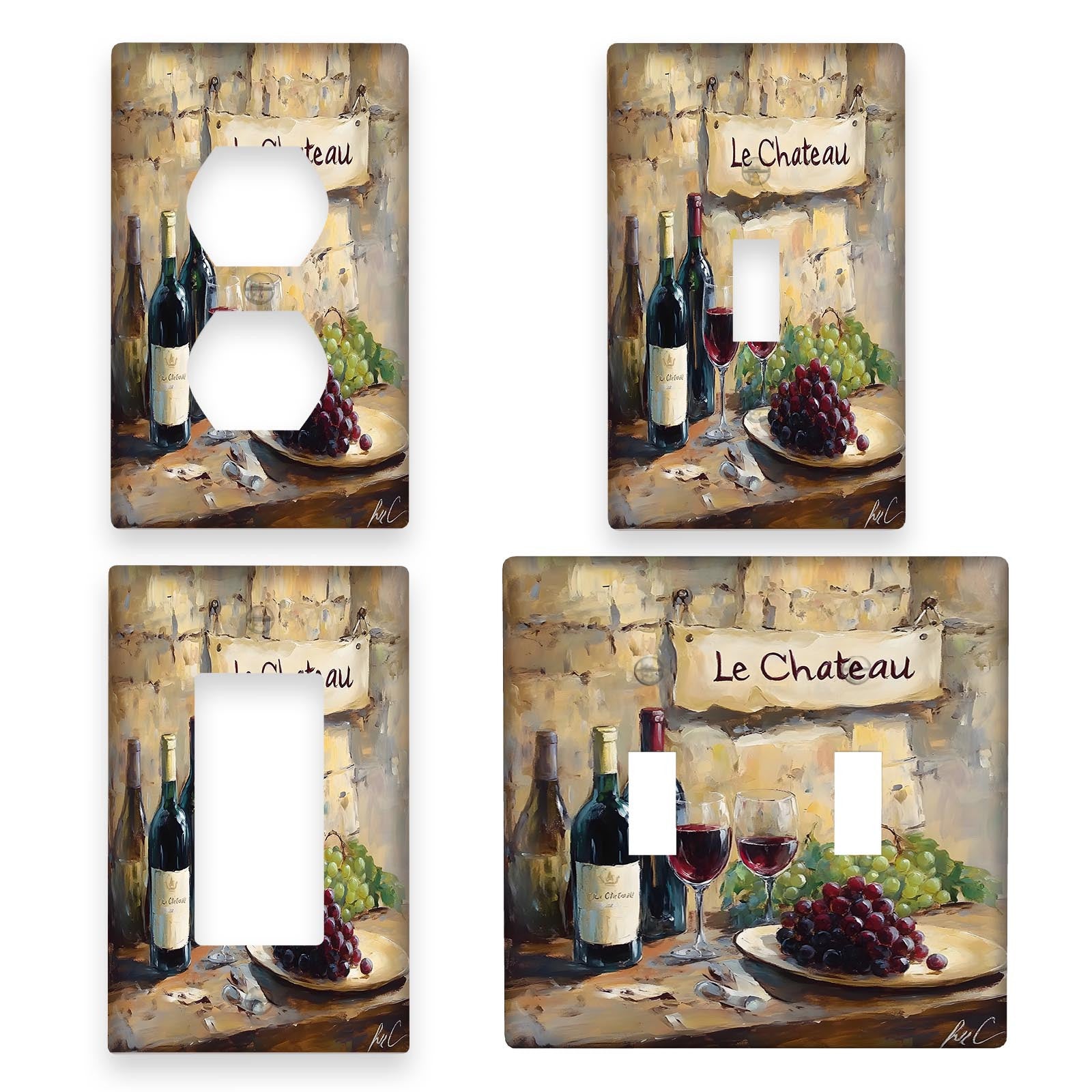 Decorative Wall Plate with Wine and Grapes Design for Kitchen Bathroom Bedroom Living Room