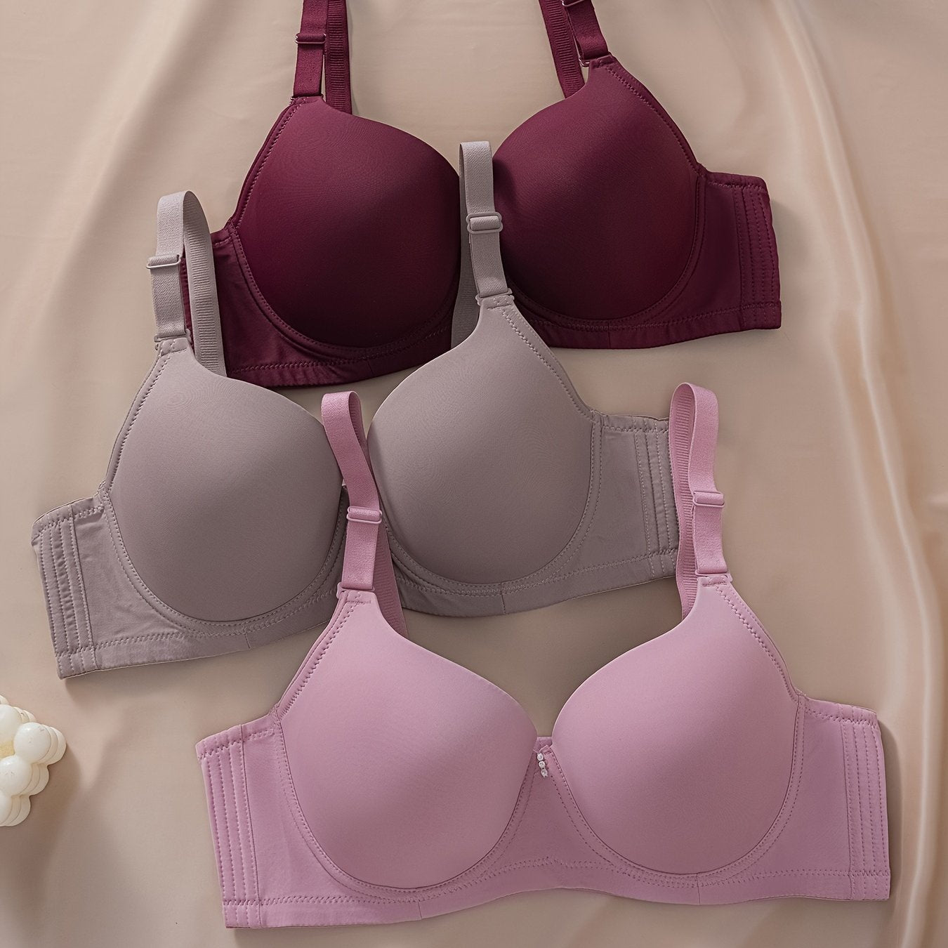 Pack de 3 sujetadores para mujer de tamaño grande, mate, sin marcas, con centro brillante y diamantes