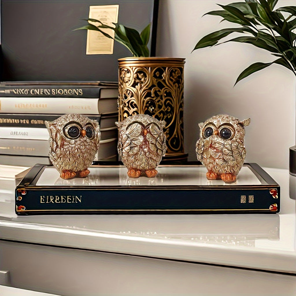 European-Style Resin Owl Figurines for Indoor Decor Living Rooms and Offices Set of 3