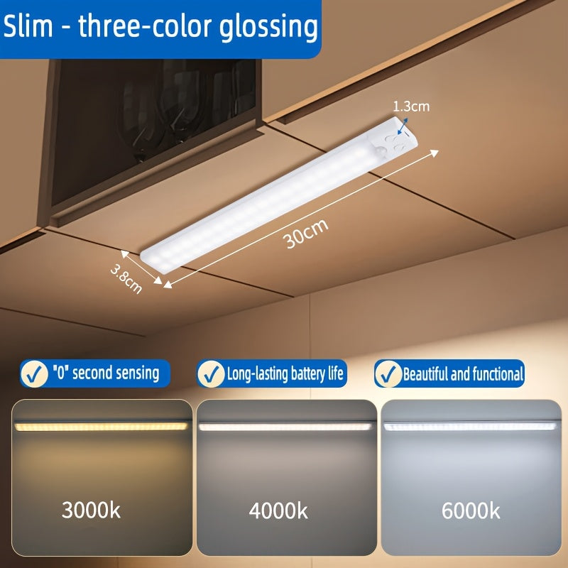 Умный светодиодный светильник с датчиком движения, USB-заряжаемый, 3 режима яркости, беспроводная установка, идеально подходит для шкафов, кладовок, спален, ванных комнат и лестниц.