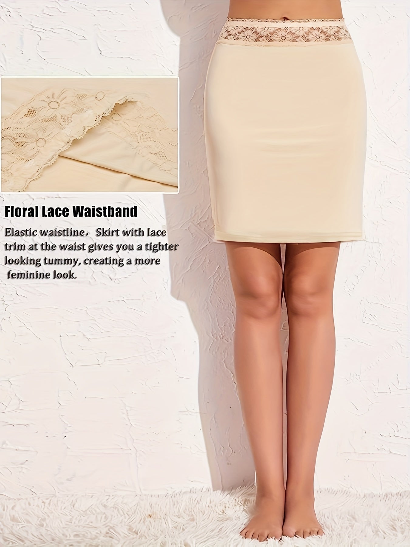 Women's Floral Lace Trim Skirt with Side Split and Stretch Shapewear Underwear