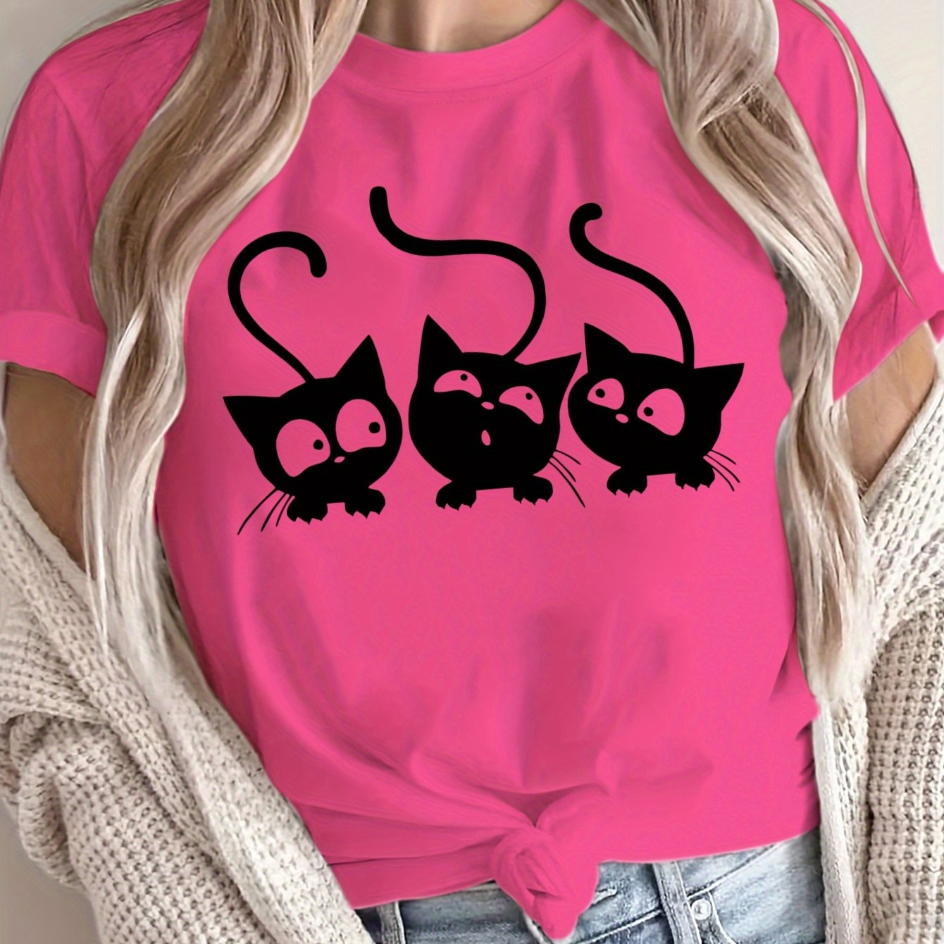 Women's Polyester Knit Crew Neck T-Shirt Short Sleeve Breathable All-Season