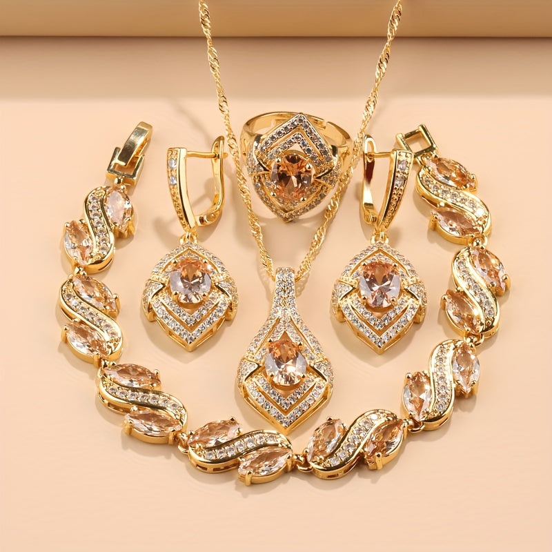 Women’s Zirconia Jewelry Set with Earrings Necklace Ring and Bracelet