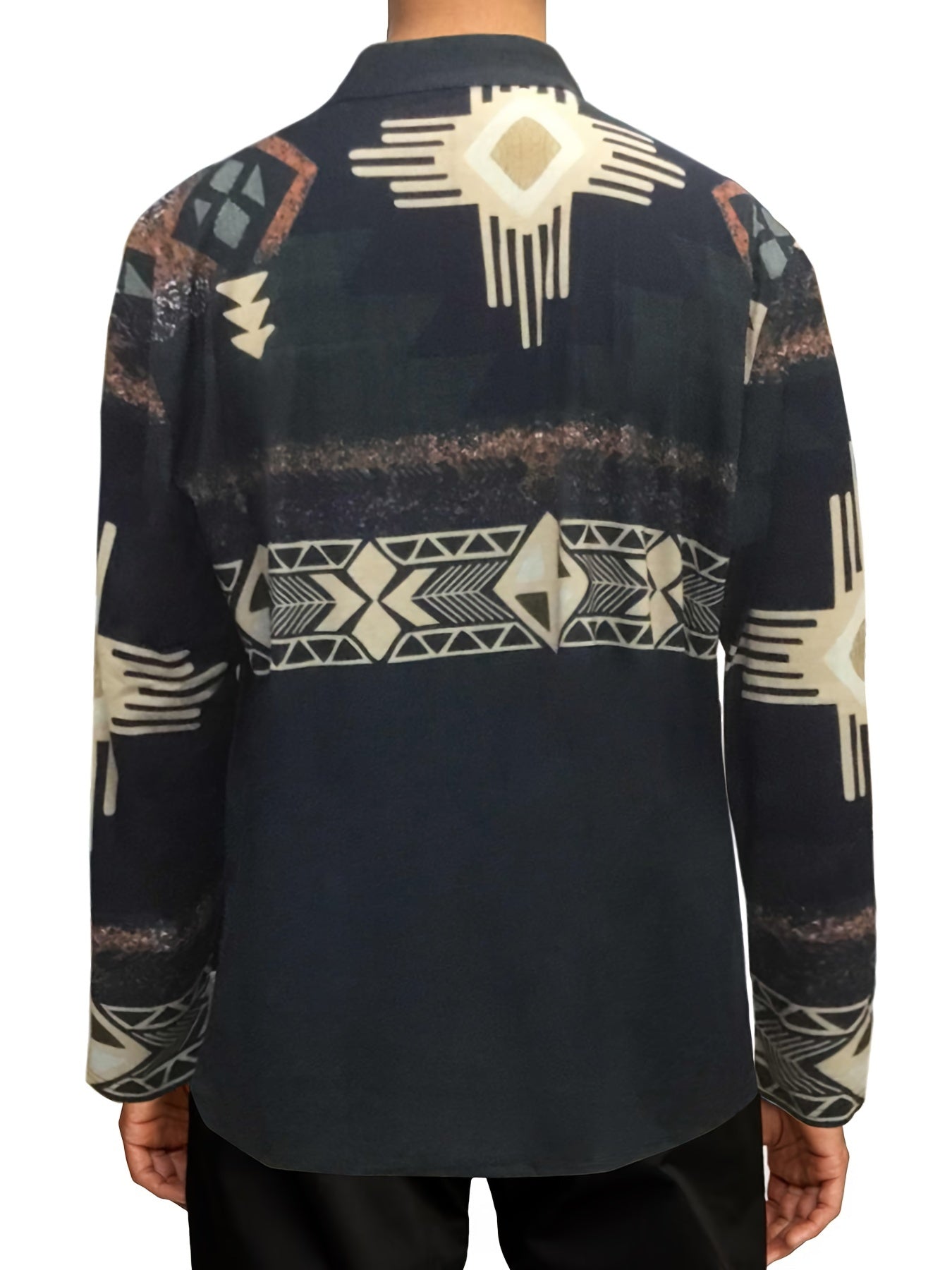 Men's Tribal Pattern Hoodie Made of 100% Polyester Knit Fabric with Lapel Collar and Button Detail
