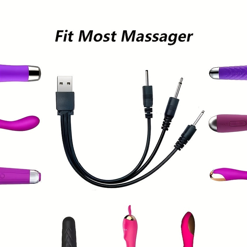 USB 3-in-1 Charging Cable for Vibrating Massage Stick with DC Connectors