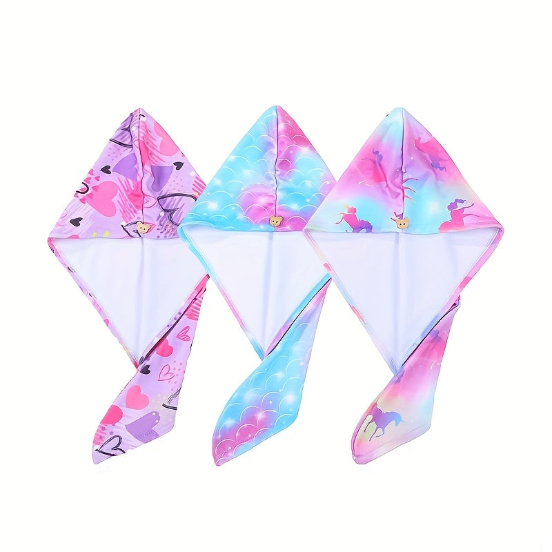 Toalla para cabello de microfibra para niños con banda de botón para secado rápido y envoltura