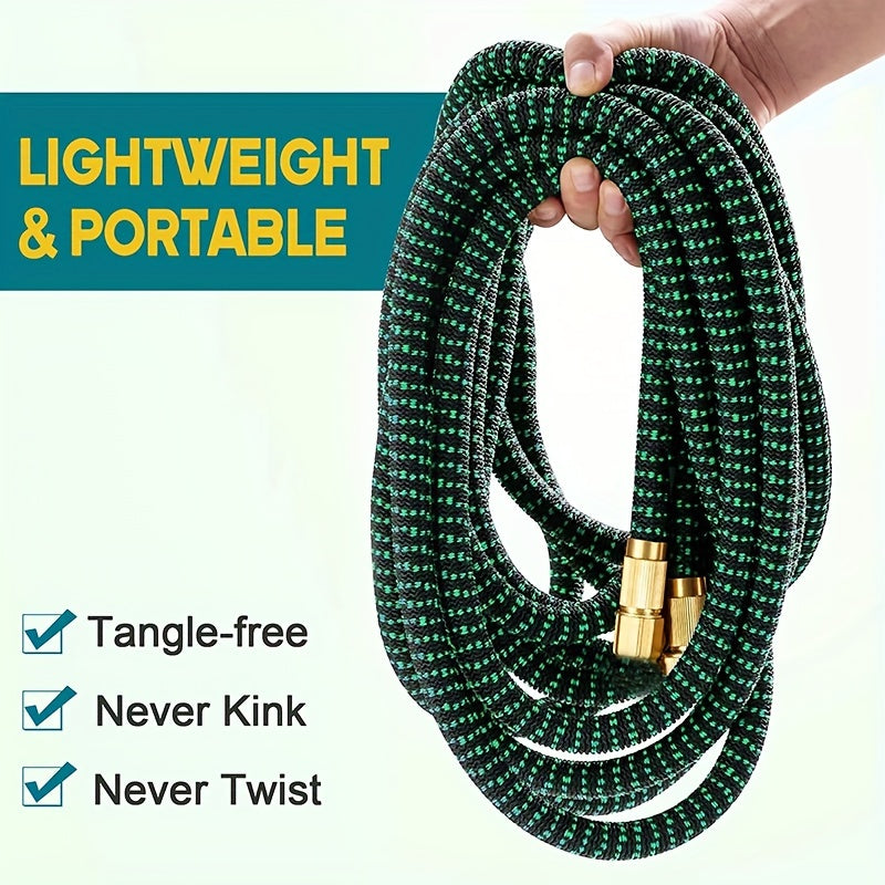 Expandable Garden Hose with 10 Nozzles Rubber Polyester All-Season Non-Tangle Portable for Patio