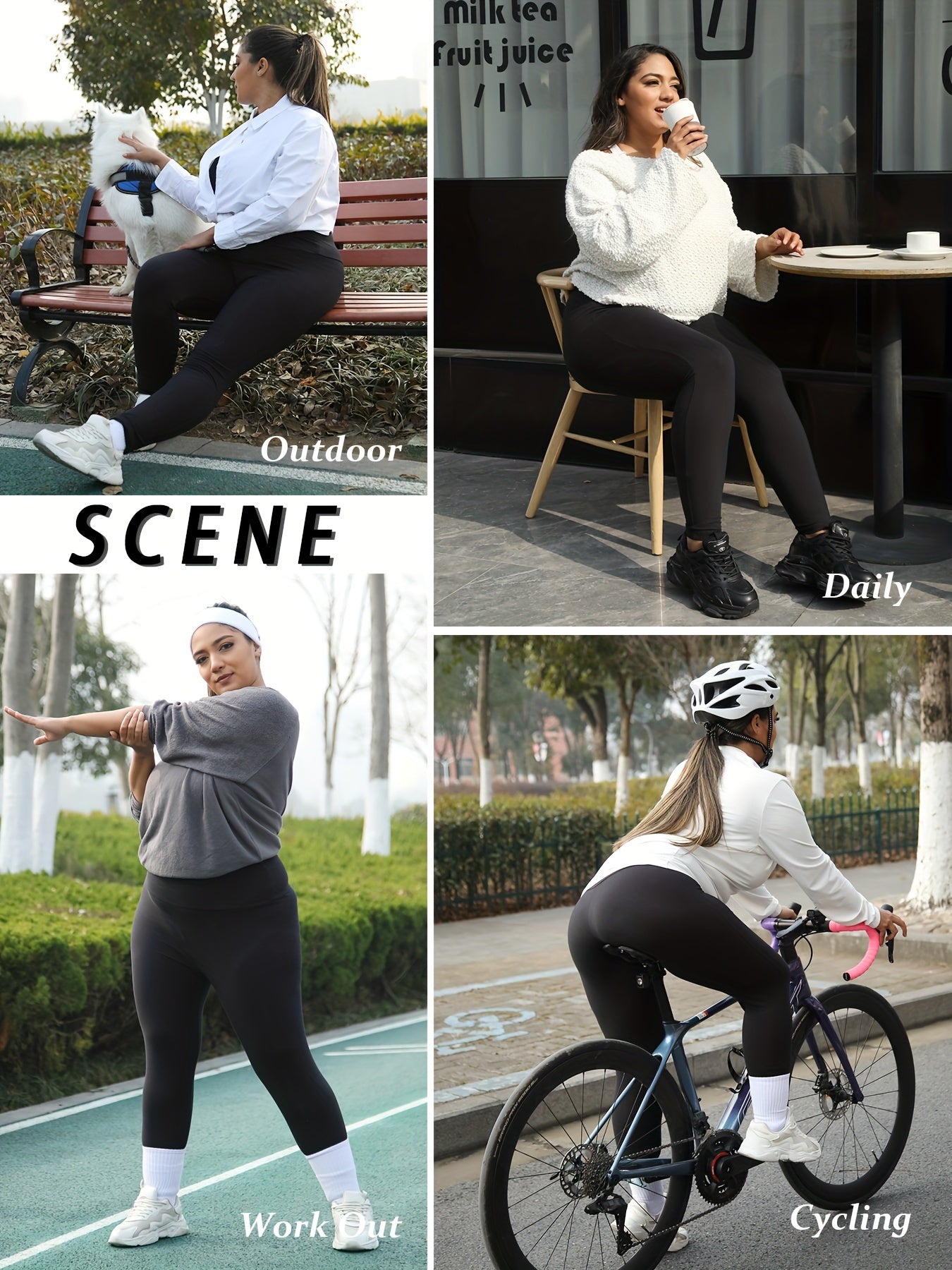 Women's Plus Size High-Waisted Leggings Solid Color Tummy Control Stretchy All-Season