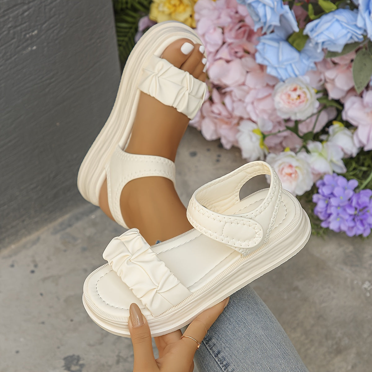 Women Flat Sandals Solid Color Open Toe Summer Shoes