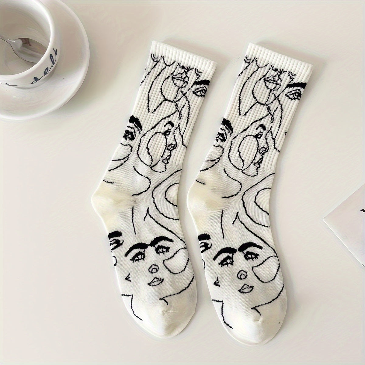 Women's Cotton Blend Mid-Calf Socks with Geometric Pattern 3-Pack