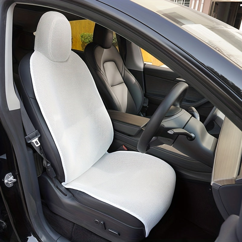 Funda de asiento delantero transpirable de seda de hielo para coche para verano blanco