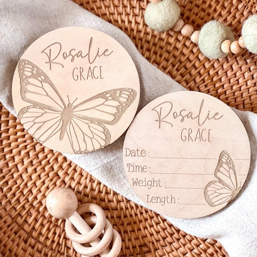 Personalized Wooden Birth Announcement Sign for Newborn Baby Keepsake with Engraved Details