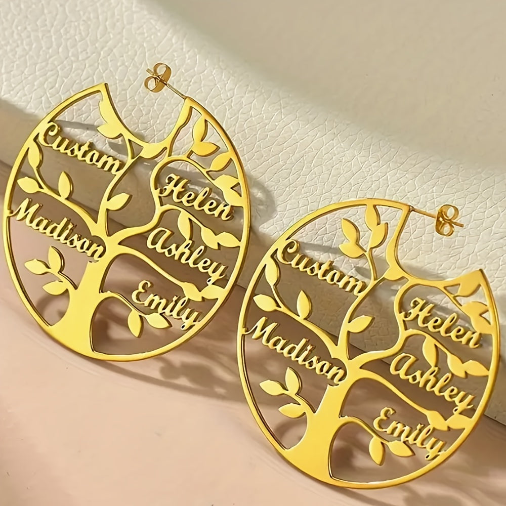 Pendientes de aro con colgante de árbol de la vida en acero inoxidable bohemio para fiestas, bodas, regalo para ella