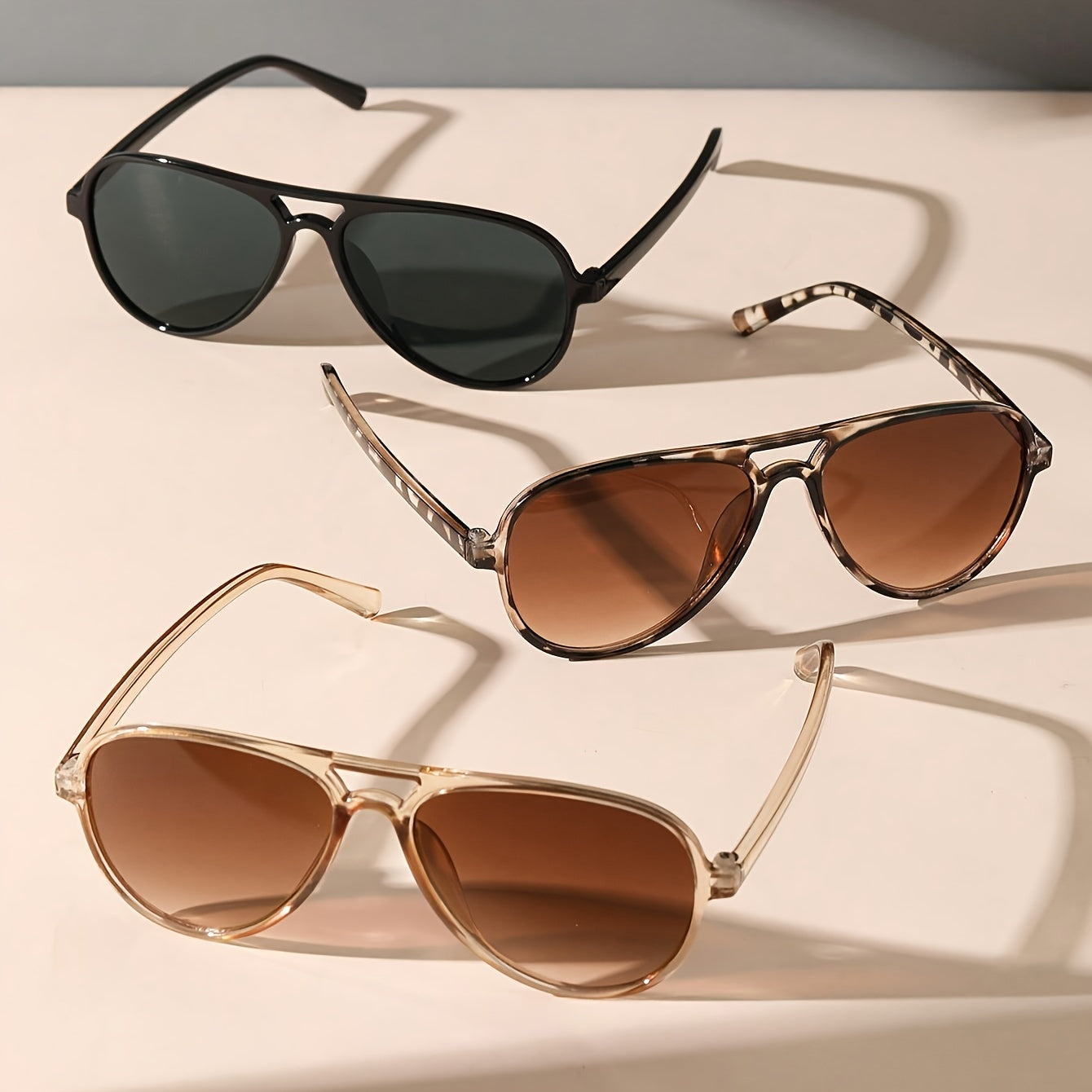 Women's Casual Glasses Set with Double Bridge Design, 3 Pairs