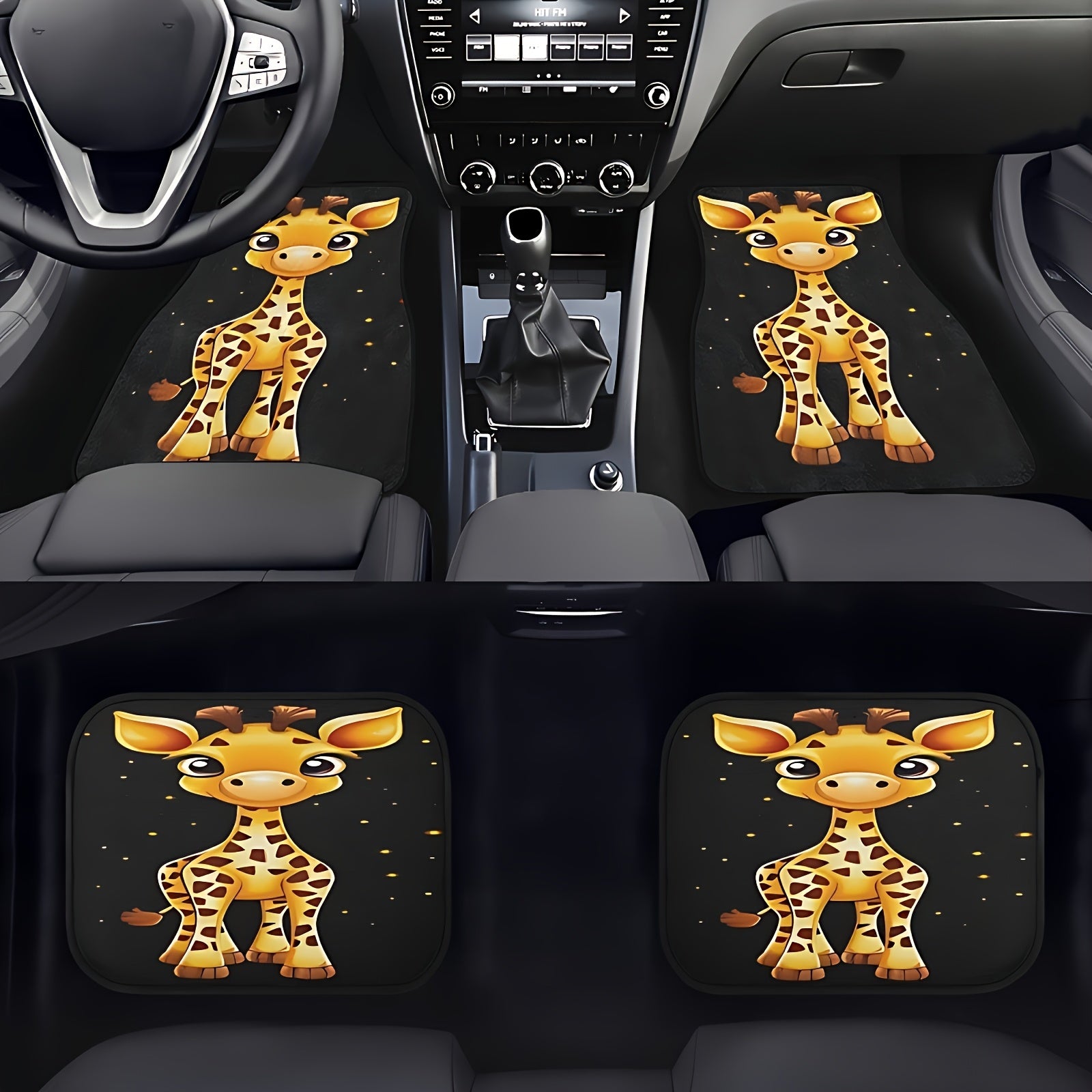 4-Piece Giraffe Pattern Car Non-Slip Mat Set for Sedans and SUVs