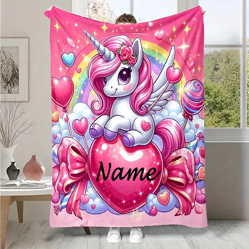 Rainbow Clouds and Fantasy Creature Print Flannel Throw Blanket Cozy Warm Plush for Sofa Bed Travel Camping