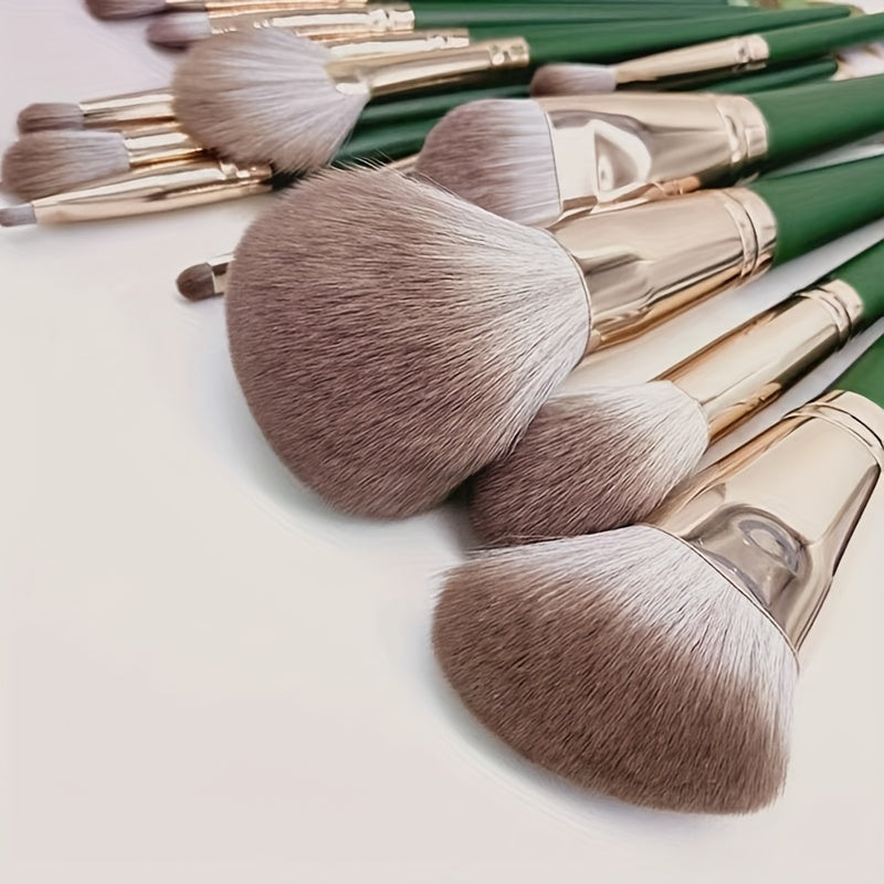 Women Makeup Brush Set 14 Pcs Green Professional Face Eye Blending Contouring