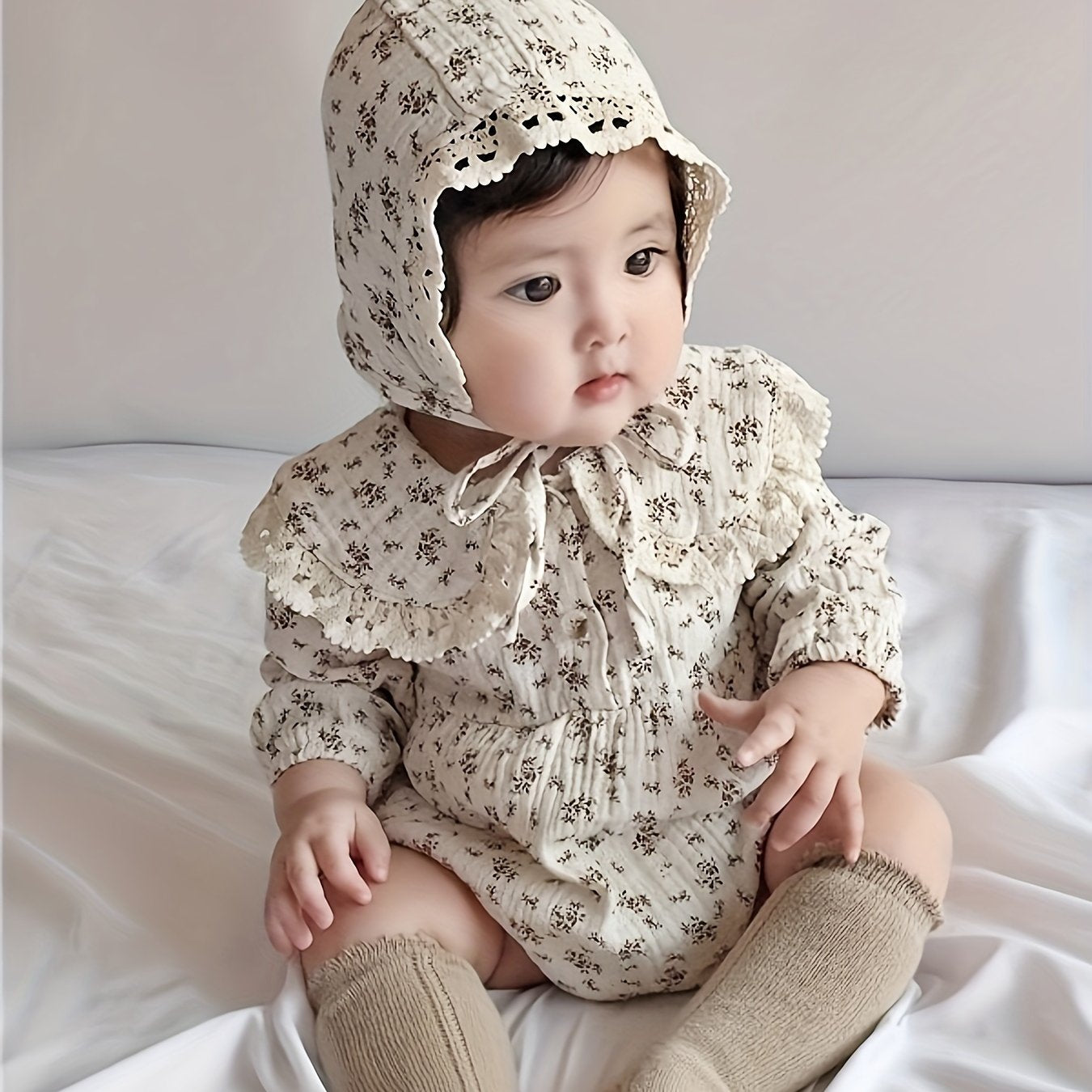 Bolalar uchun gul naqshli iplikli qopqog'li bodysuit va kiyingan to'plam, paxta aralashmasi, bahor va kuz uchun qulay