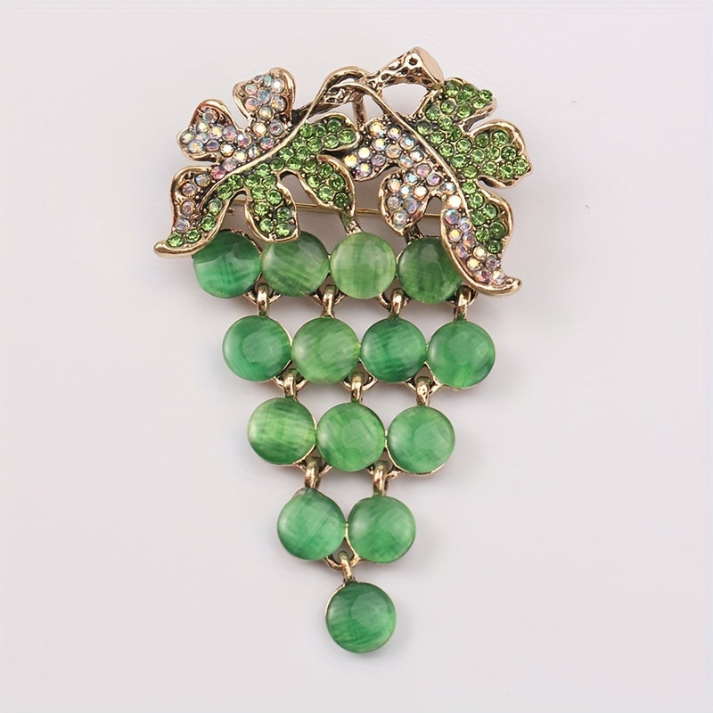 Green Grape Cat Eye Flower Brooch for Women Fashion Jewelry