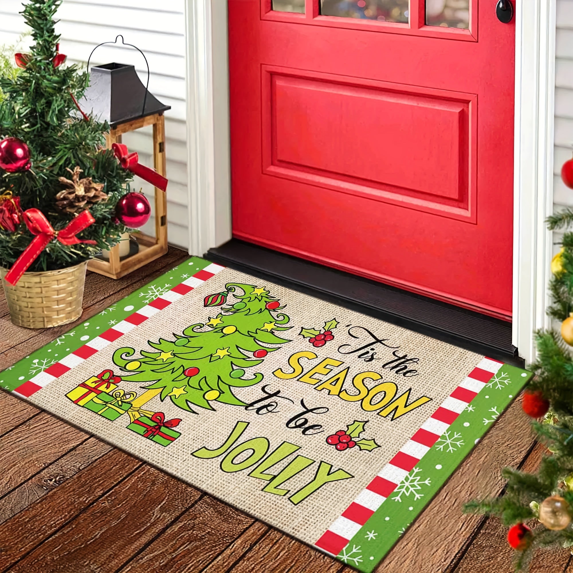 Whoville Christmas Floor Mat Non-Slip Holiday Decor with Christmas Tree Design
