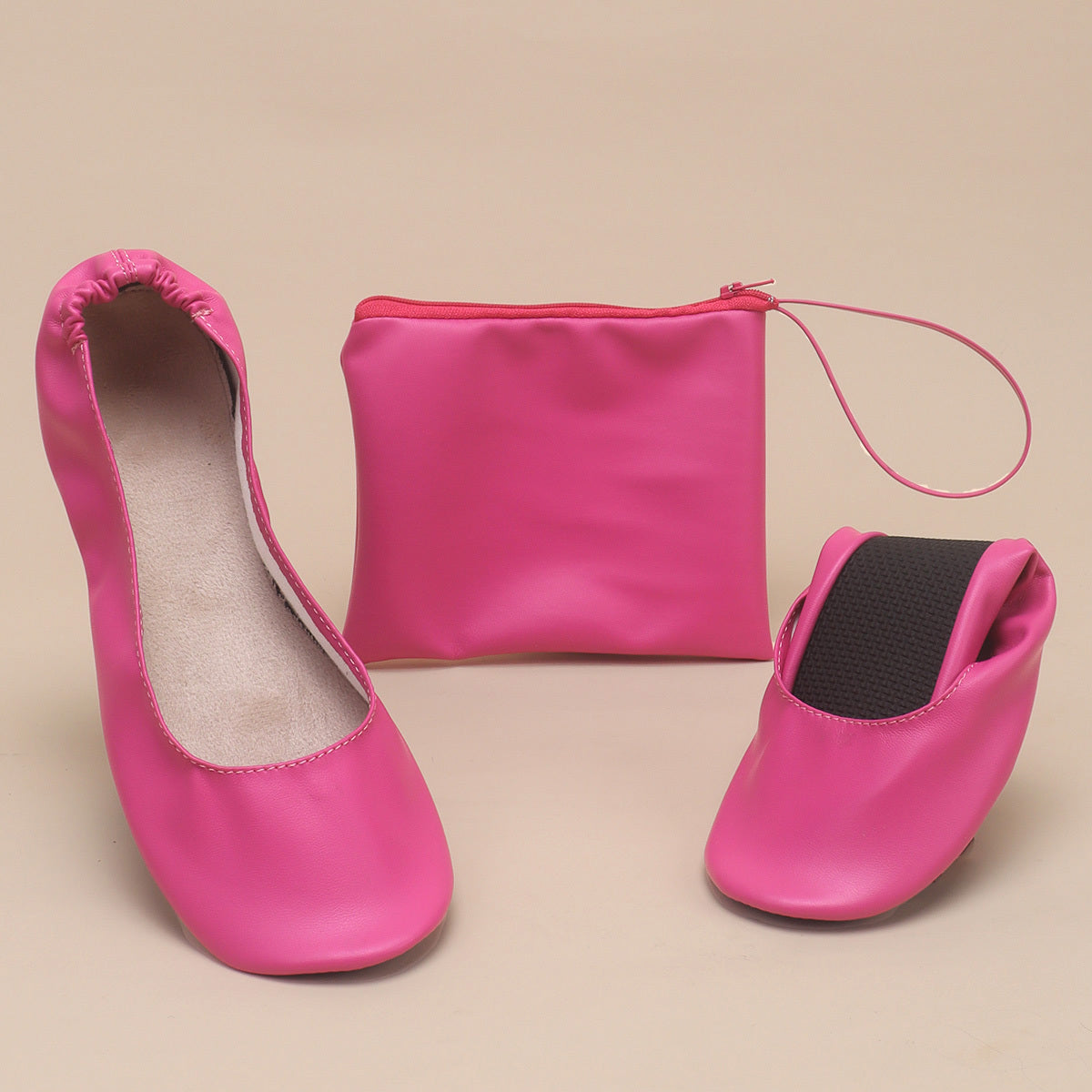 Women's Pink Green PU Flat Dance Shoes, Soft, Lightweight, Portable