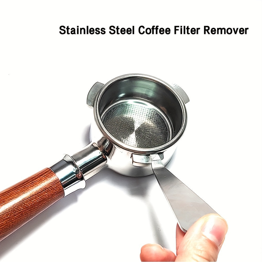 Stainless Steel Coffee Portafilter Basket Remover with Wooden Handle for Espresso Machines