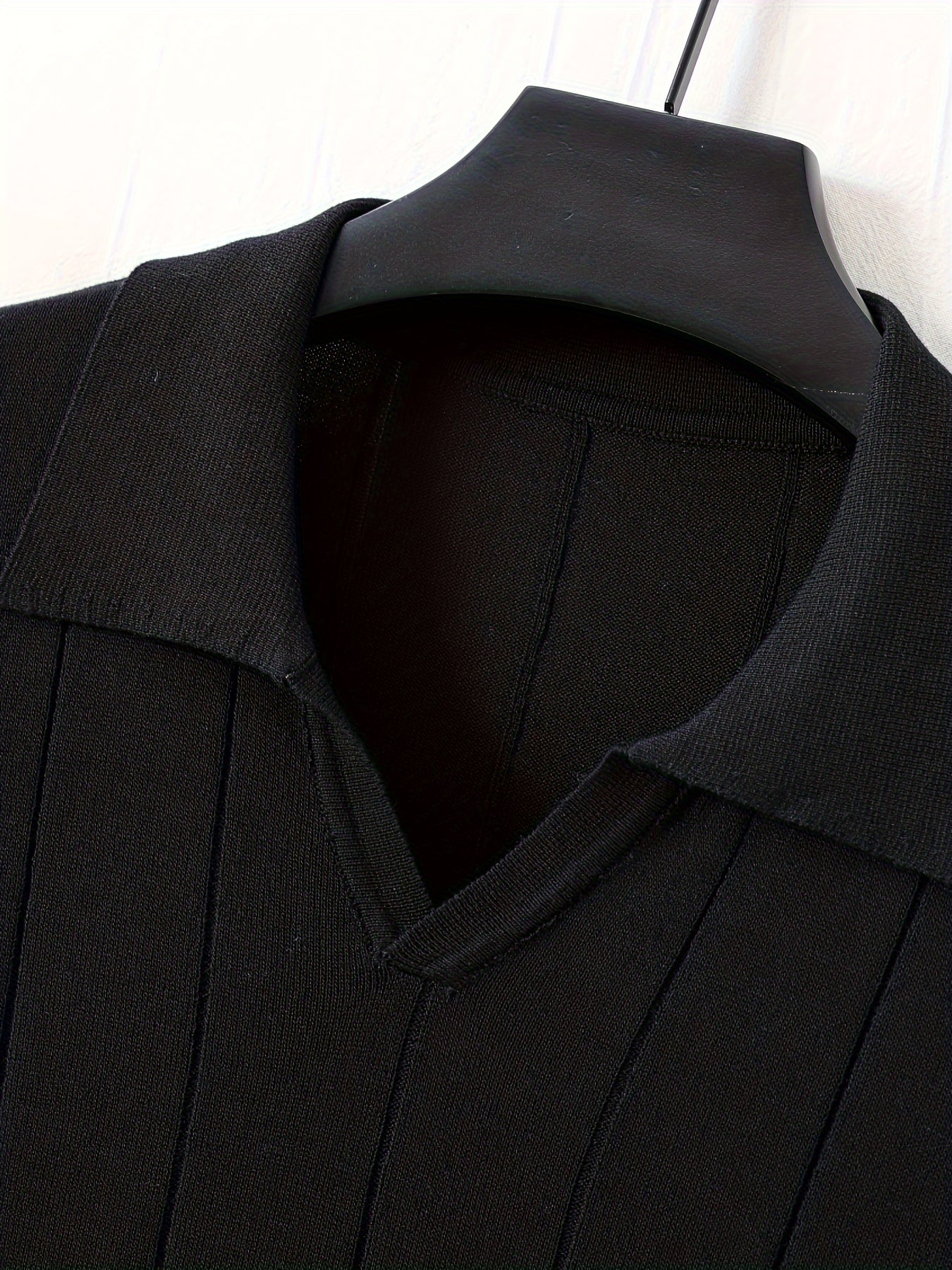 Camisa polo de punto de cuello en V para hombre, diseño sólido con rayas, manga corta, verano, golf, exterior