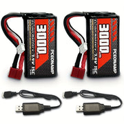 7.4V 3000mAh 2S Li-Ion RC Battery for 1/10 1/12 1/16 Scale RC Cars and Trucks