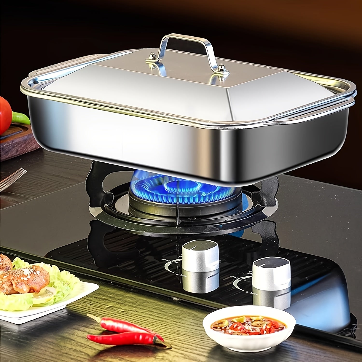 Large Stainless Steel Baking Pan with Lid for Desserts Bread and Seafood